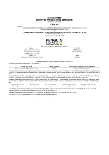 Thumbnail Penguin Solutions 10-Q Quarterly Report FY 