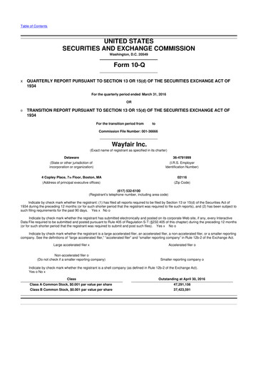 Vorschaubild Wayfair 10-Q Quartalsbericht 2016 