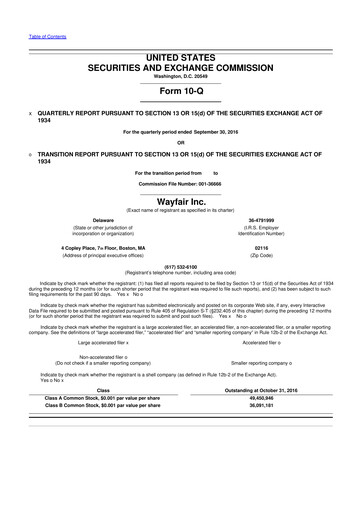 Vorschaubild Wayfair 10-Q Quartalsbericht 2016 
