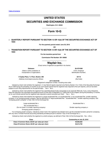 Vorschaubild Wayfair 10-Q Quartalsbericht 2018 