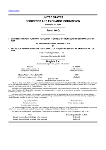 Vorschaubild Wayfair 10-Q Quartalsbericht 2018 