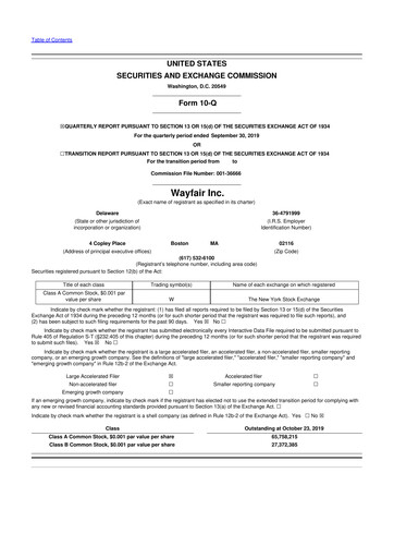 Vorschaubild Wayfair 10-Q Quartalsbericht 2019 