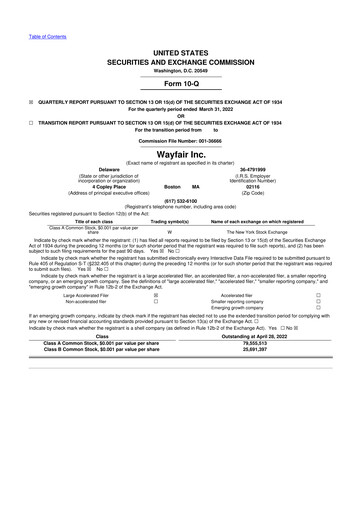 Vorschaubild Wayfair 10-Q Quartalsbericht 2022 