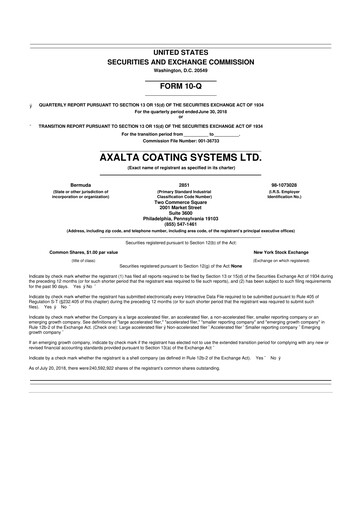 Thumbnail Axalta 10-Q Quarterly Report FY2018 