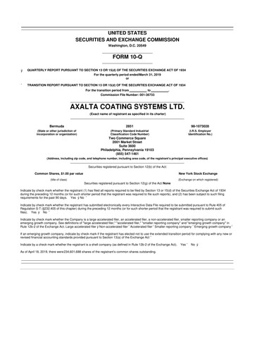 Thumbnail Axalta 10-Q Quarterly Report FY2019 