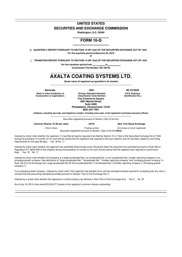 Thumbnail Axalta 10-Q Quarterly Report FY2019 