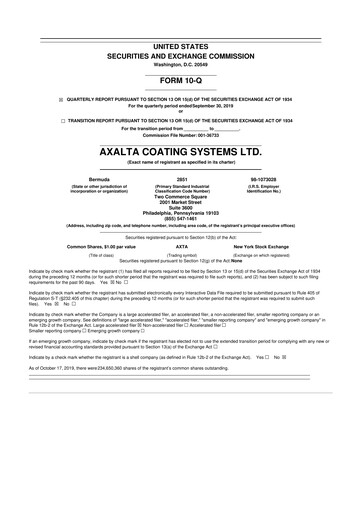 Thumbnail Axalta 10-Q Quarterly Report FY2019 