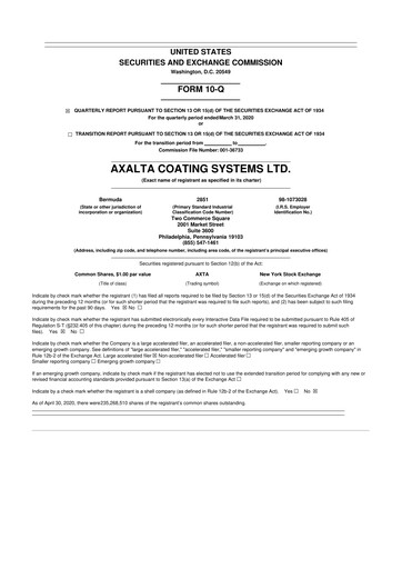 Thumbnail Axalta 10-Q Quarterly Report FY2020 