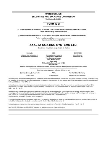 Thumbnail Axalta 10-Q Quarterly Report FY2020 