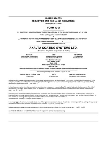 Thumbnail Axalta 10-Q Quarterly Report FY2021 