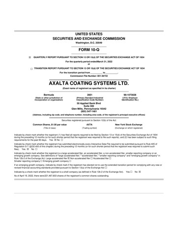Thumbnail Axalta 10-Q Quarterly Report FY2022 