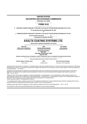Thumbnail Axalta 10-Q Quarterly Report FY2023 