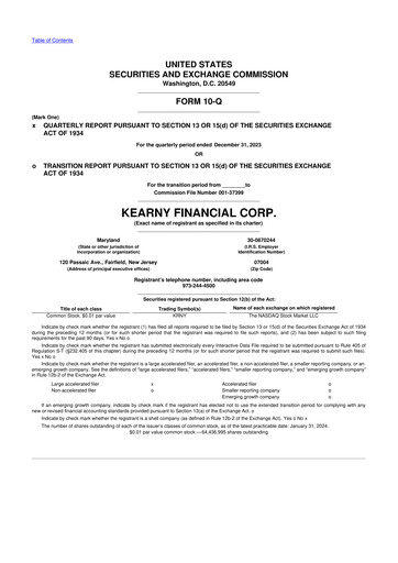 Miniature Kearny Financial
 10-Q Rapport trimestriel 2024 