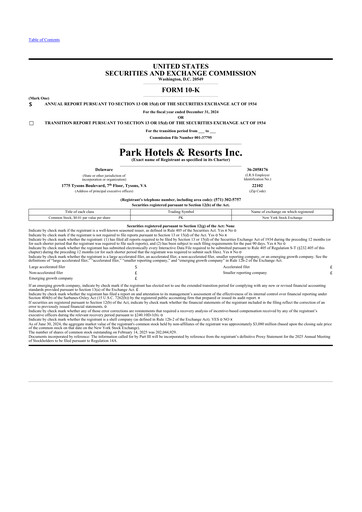 Thumbnail Park Hotels & Resorts

 10-K Annual Report 2024