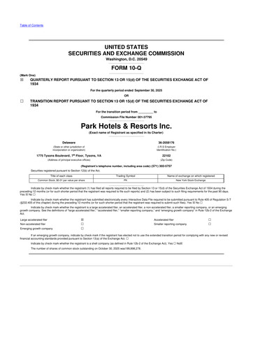 Thumbnail Park Hotels & Resorts

 10-Q Quarterly Report FY2025 