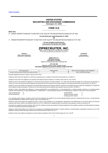 Thumbnail ZipRecruiter 10-K Annual Report 2022