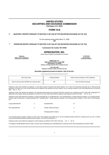 Thumbnail ZipRecruiter 10-Q Quarterly Report FY 