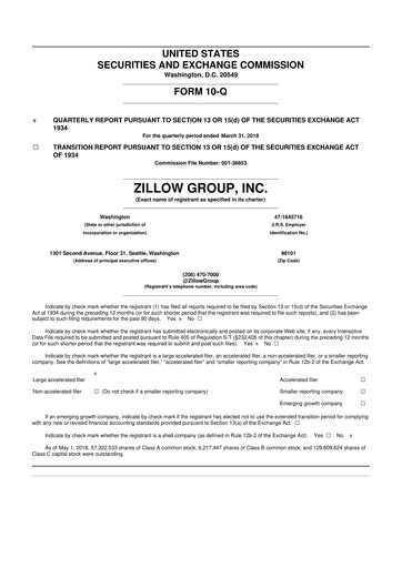 Thumbnail Zillow 10-Q Quarterly Report FY2018 