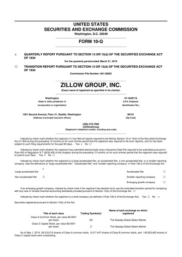 Thumbnail Zillow 10-Q Quarterly Report FY2019 