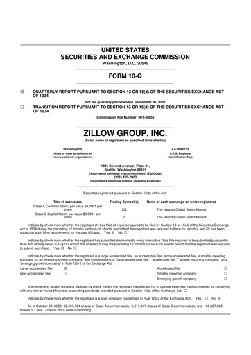 Thumbnail Zillow 10-Q Quarterly Report FY2020 