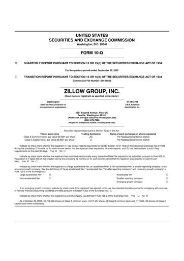 Thumbnail Zillow 10-Q Quarterly Report FY2023 