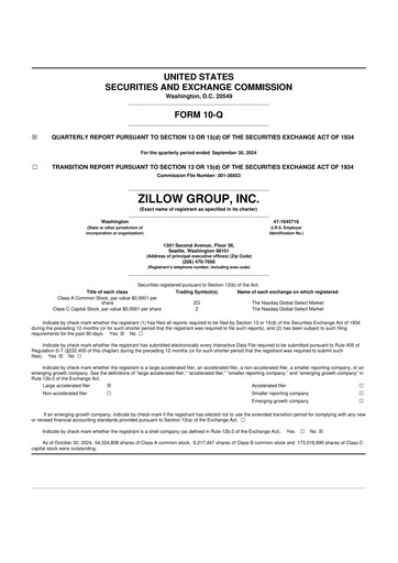 Thumbnail Zillow 10-Q Quarterly Report FY2024 