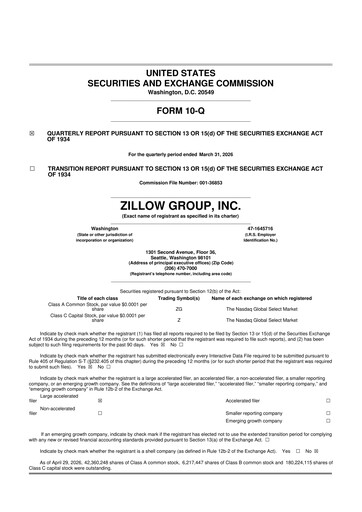 Thumbnail Zillow 10-Q Quarterly Report FY 