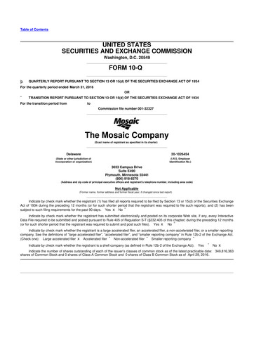 Thumbnail The Mosaic Company 10-Q Quarterly Report FY2016 