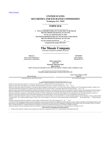 Thumbnail The Mosaic Company 10-K Annual Report 2016