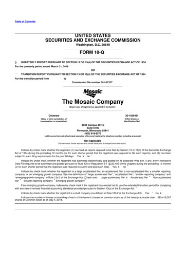Thumbnail The Mosaic Company 10-Q Quarterly Report FY2018 