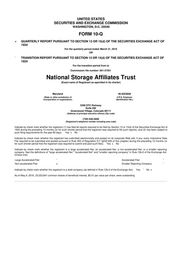 Thumbnail National Storage Affiliates Trust
 10-Q Quarterly Report FY2016 
