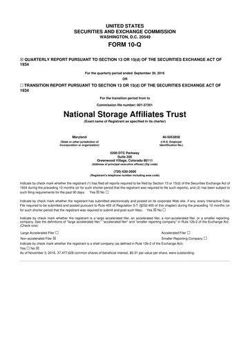 Thumbnail National Storage Affiliates Trust
 10-Q Quarterly Report FY2016 
