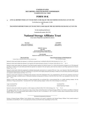 Thumbnail National Storage Affiliates Trust
 10-K Annual Report 2016