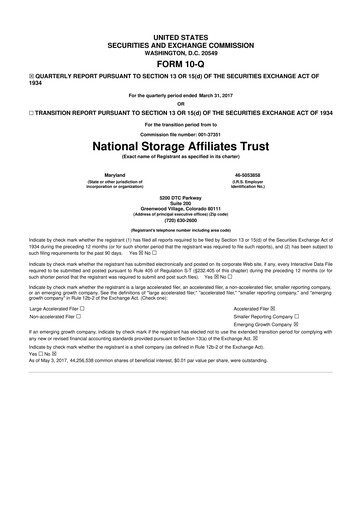 Thumbnail National Storage Affiliates Trust
 10-Q Quarterly Report FY2017 