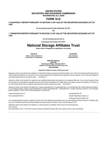 Thumbnail National Storage Affiliates Trust
 10-Q Quarterly Report FY2017 