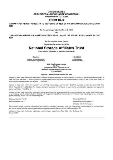 Thumbnail National Storage Affiliates Trust
 10-Q Quarterly Report FY2019 