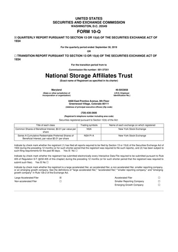 Thumbnail National Storage Affiliates Trust
 10-Q Quarterly Report FY2019 