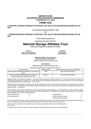 Thumbnail National Storage Affiliates Trust
 10-Q Quarterly Report FY2020 