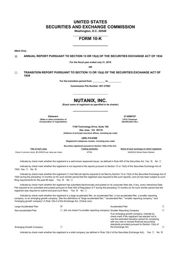 Thumbnail Nutanix 10-K Annual Report 2019