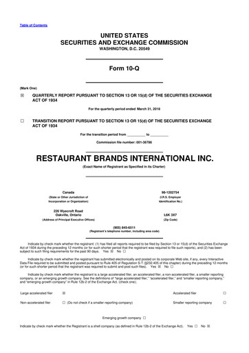Vorschaubild Restaurant Brands International 10-Q Quartalsbericht 2018 