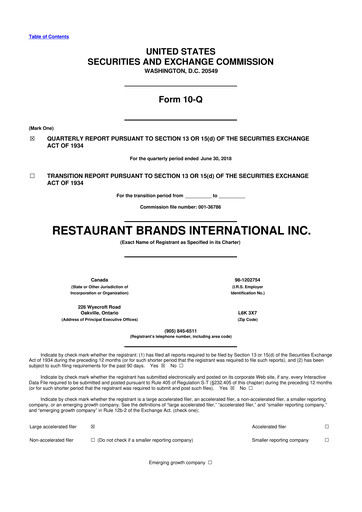 Vorschaubild Restaurant Brands International 10-Q Quartalsbericht 2018 