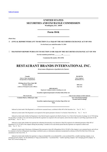 Thumbnail Restaurant Brands International 10-K Annual Report 2018
