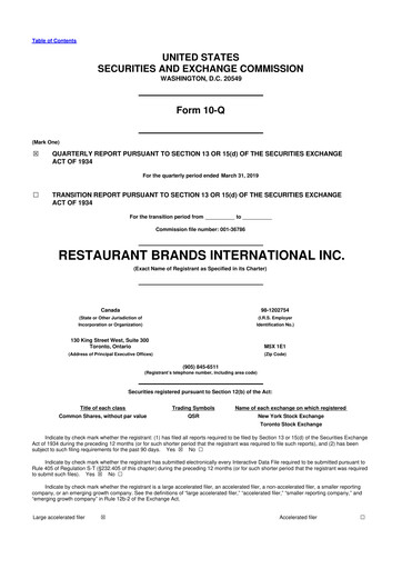 Vorschaubild Restaurant Brands International 10-Q Quartalsbericht 2019 