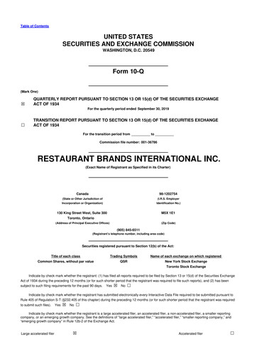 Vorschaubild Restaurant Brands International 10-Q Quartalsbericht 2019 