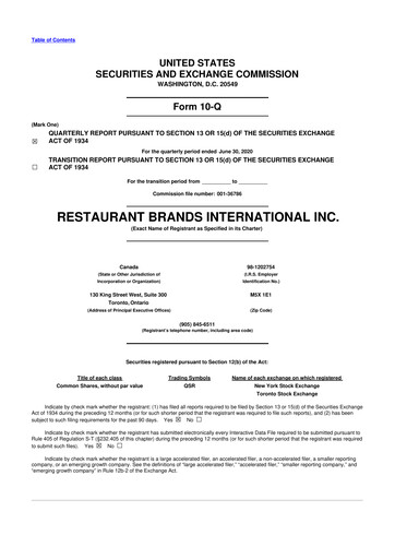 Vorschaubild Restaurant Brands International 10-Q Quartalsbericht 2020 