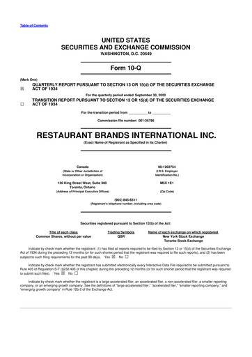 Vorschaubild Restaurant Brands International 10-Q Quartalsbericht 2020 