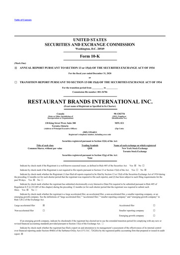 Thumbnail Restaurant Brands International 10-K Annual Report 2020