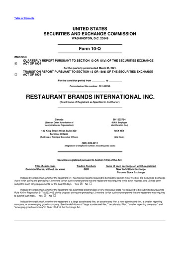 Vorschaubild Restaurant Brands International 10-Q Quartalsbericht 2021 