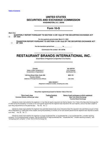 Vorschaubild Restaurant Brands International 10-Q Quartalsbericht 2022 