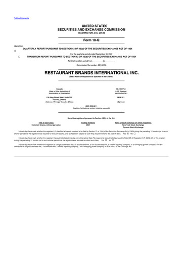 Vorschaubild Restaurant Brands International 10-Q Quartalsbericht 2022 